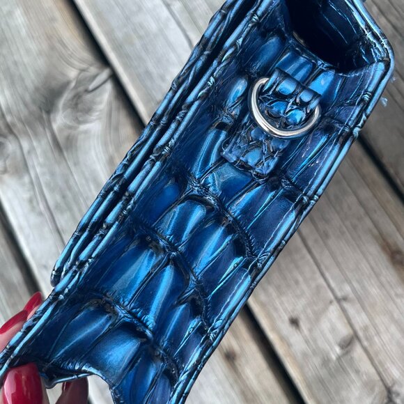 Vintage Blue Croc Embossed Handbag Structured Top Handle Retro Statement - Picture 2 of 5